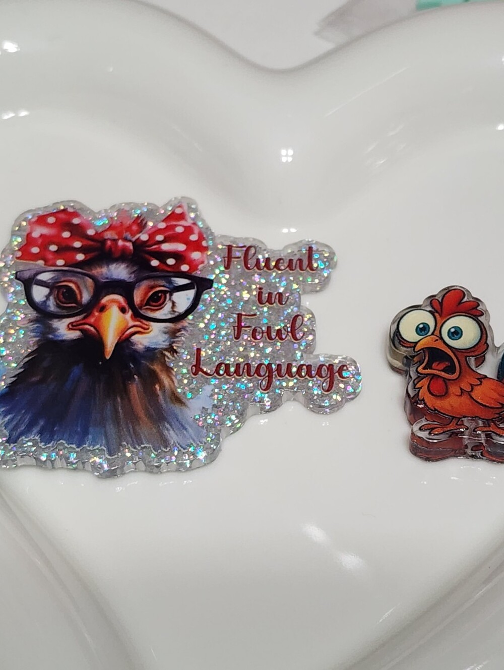 Chicken Fluent in Foul Language Flatback Focal Bead Badge Keychain Crafts Magnet